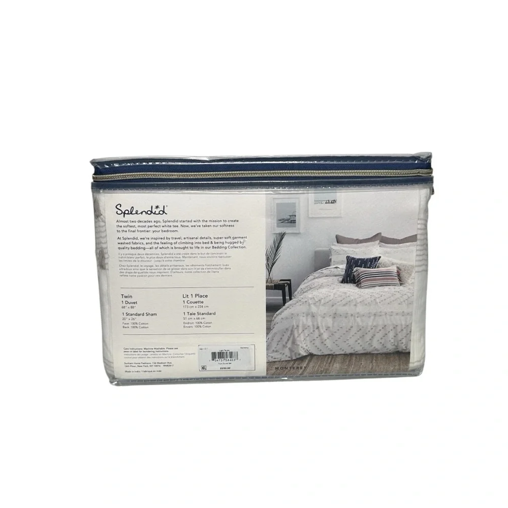 Splendid Monterey Light Taupe Duvet Cover Set Twin 100%Cotton Standard Farmhouse